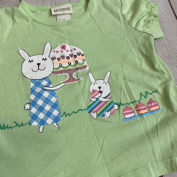 H&M Conscious Collection Soft Easter Rabbit/Bunny T-Shirt-Lime Green - Picture 3 of 4